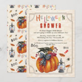 Pumpkin en Crow Halloween Douche Uitnodiging (Voorkant / Achterkant)