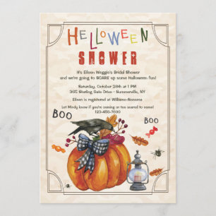 Pumpkin en Crow Halloween Douche Uitnodiging