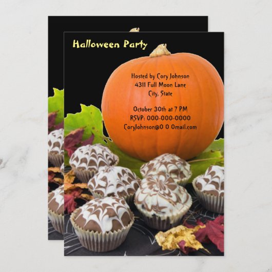 Pumpkin en Cupcakes Halloween Party Invitation Kaart (Voorkant / Achterkant)
