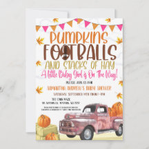 Pumpkin en Footballs Girl Baby shower Invitation
