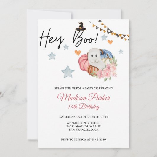 Pumpkin en Ghost Halloween Birthday Invitation Kaart (Voorkant)