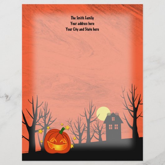 Pumpkin en Haunted House Gepersonaliseerd Briefhoofd (Voorkant)