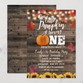 Pumpkin en herfst Leaves Sunflower 1st Birthday Kaart (Voorkant / Achterkant)