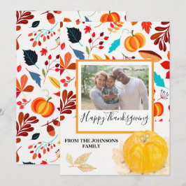 Pumpkin- en herfstpatroonfotokaart voor Thanksgivi
