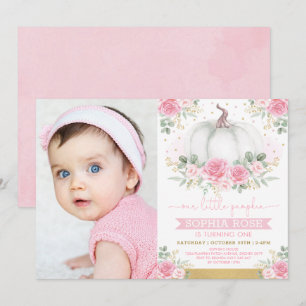 Pumpkin en Pink Floral Girls Foto van 1 september Kaart