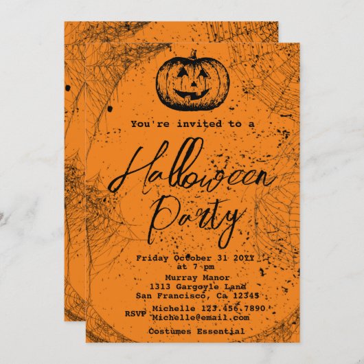 Pumpkin en spinweb Halloween Party Kaart (Voorkant / Achterkant)