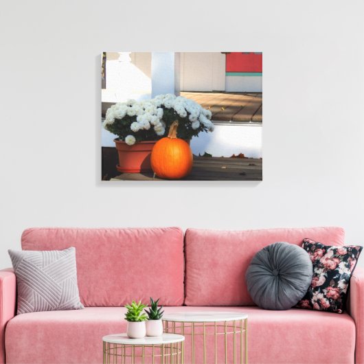 Pumpkin en White Mums - Martha's wijntuin Canvas Afdruk (Insitu (Woonkamer))