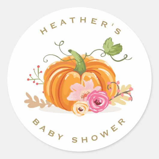 Pumpkin Envelope sticker Baby shower Floral (Voorkant)
