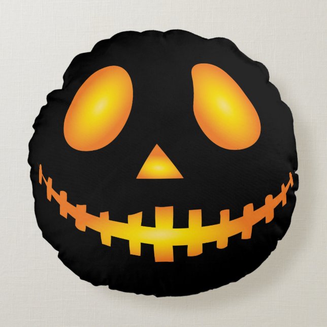 Pumpkin Face Halloween Jack O Lantern Spooky Rond Kussen (Voorkant)