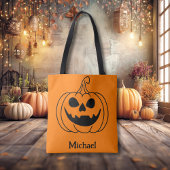 Pumpkin Face Jack O Lantern With Name Tote Bag