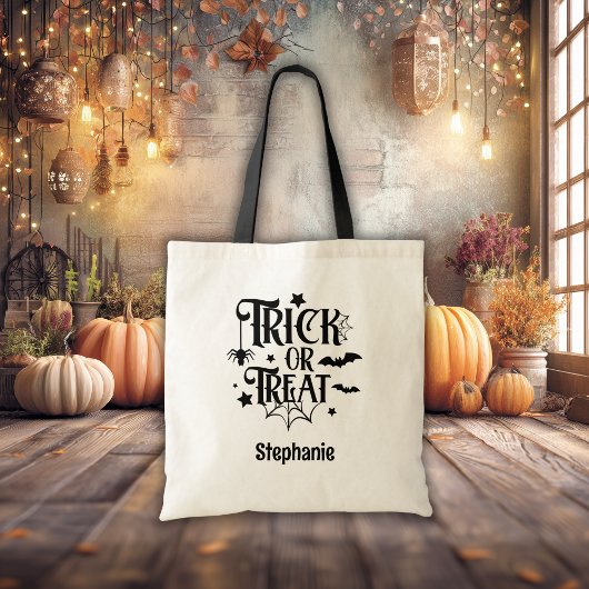 Pumpkin Face Jack op lantaarn met naam Tote Bag
