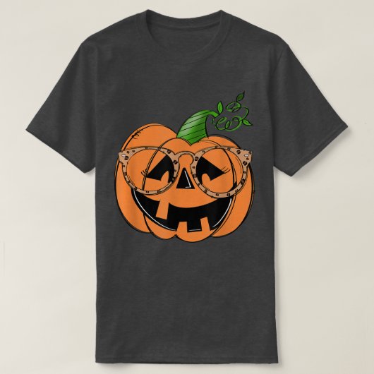Pumpkin Face Leopard Glasses Spooky Season Funny H T-shirt (Design voorkant)