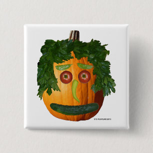 Pumpkin Face Square Pin-back Button zonder snede