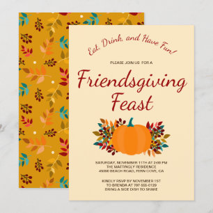 Pumpkin Fall Leaves Colorful Gold Friendsgiving Kaart