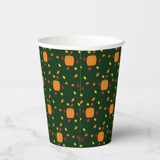 Pumpkin Fall Leaves Papieren Bekers (Rechts)