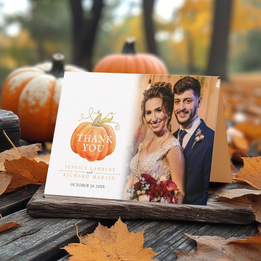Pumpkin fall wedding photo  bedankkaart