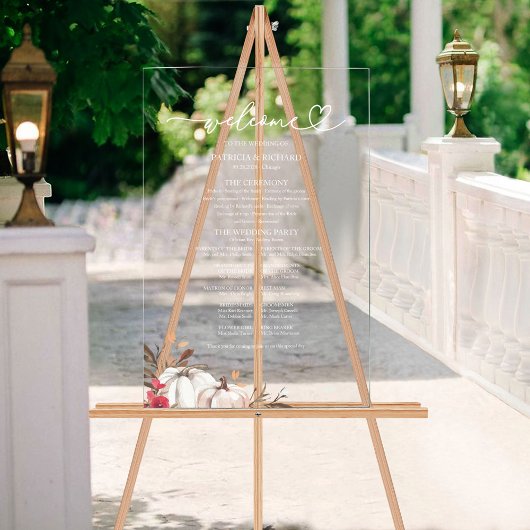 Pumpkin Fall Wedding Program Sign Acryl Bord