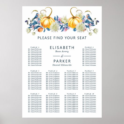 Pumpkin Fall Wedding Seating Chart Poster (Voorkant)
