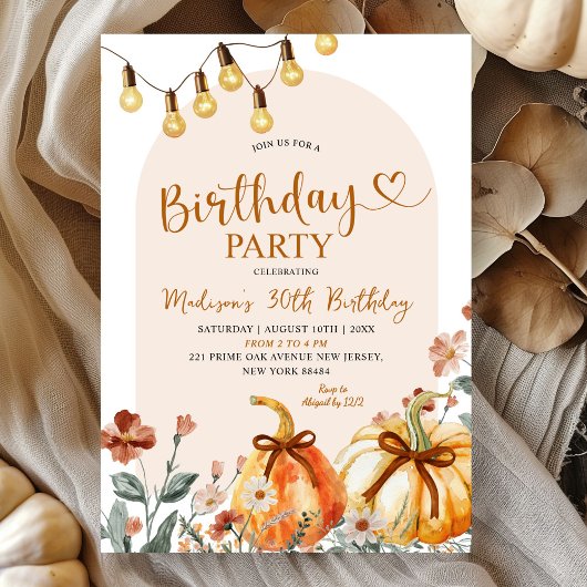 Pumpkin Fall Wildflower Theme Birthday Party Kaart
