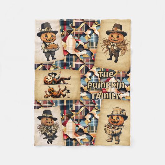 Pumpkin Family Pilgrims Plaid Fleece Deken (Voorkant)