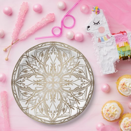 Pumpkin Filigree in goud op wit Papieren Bordje (Feest)