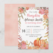 Pumpkin First Birthday Autumn Herfst Invitation Kaart (Voorkant / Achterkant)