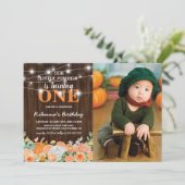 Pumpkin First Birthday | Foto Rustige Herfst Kaart (Staand voorkant)