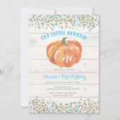 Pumpkin First Birthday Invitation Blue en Gold Kaart (Voorkant)