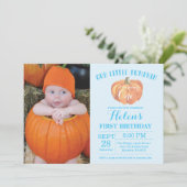Pumpkin First Birthday Invitation Blue Kaart (Staand voorkant)