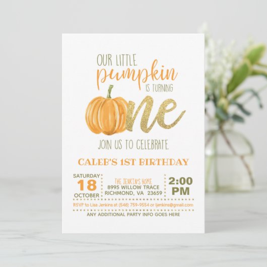 Pumpkin First Birthday Invitation - Boy #3 Kaart (Staand voorkant)