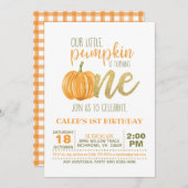 Pumpkin First Birthday Invitation - Boy #3 Kaart (Voorkant / Achterkant)