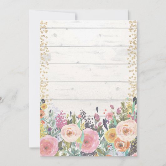 Pumpkin First Birthday Invitation Floral Gold Kaart (Achterkant)