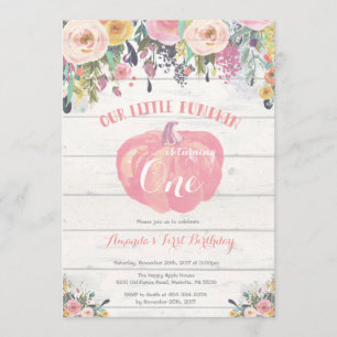 Pumpkin First Birthday Invitation Floral Rustic Kaart