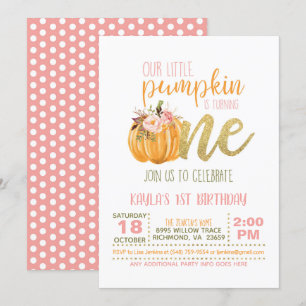 Pumpkin First Birthday Invitation - Girl #2 Kaart