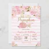 Pumpkin First Birthday Invitation Girl Kaart (Voorkant)