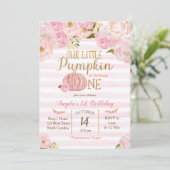 Pumpkin First Birthday Invitation Girl Kaart (Staand voorkant)