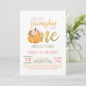 Pumpkin First Birthday Invitation - Girl Kaart (Staand voorkant)