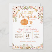 Pumpkin First Birthday Invitation Gold Glitter Kaart (Voorkant)