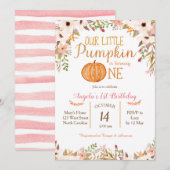 Pumpkin First Birthday Invitation Gold Glitter Kaart (Voorkant / Achterkant)