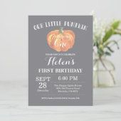 Pumpkin First Birthday Invitation Grey Kaart (Staand voorkant)