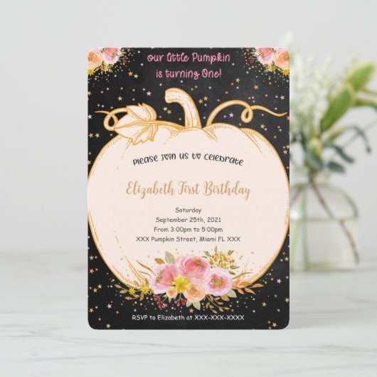 Pumpkin First Birthday Invitation Kaart (Staand voorkant)