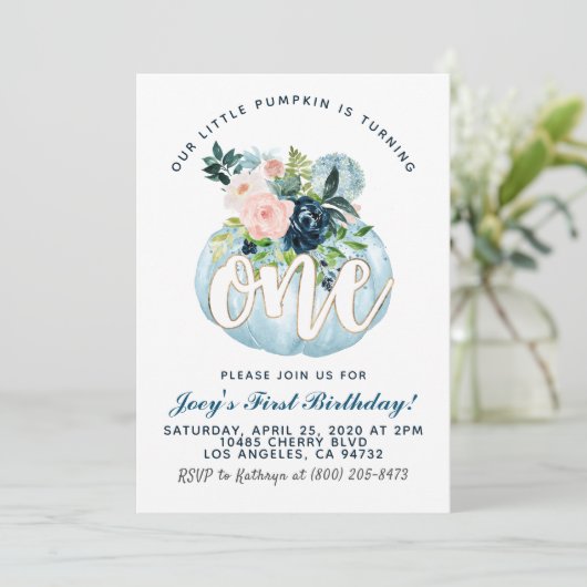 Pumpkin First Birthday Invitation Kaart (Staand voorkant)