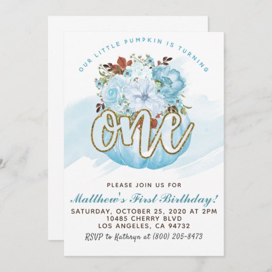 Pumpkin First Birthday Invitation Kaart (Voorkant / Achterkant)