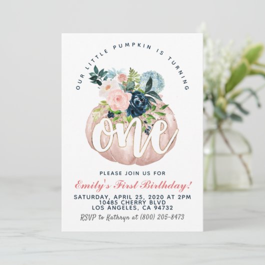 Pumpkin First Birthday Invitation Kaart (Staand voorkant)