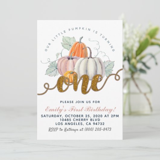 Pumpkin First Birthday Invitation Kaart (Staand voorkant)