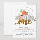 Pumpkin First Birthday Invitation Kaart (Voorkant / Achterkant)