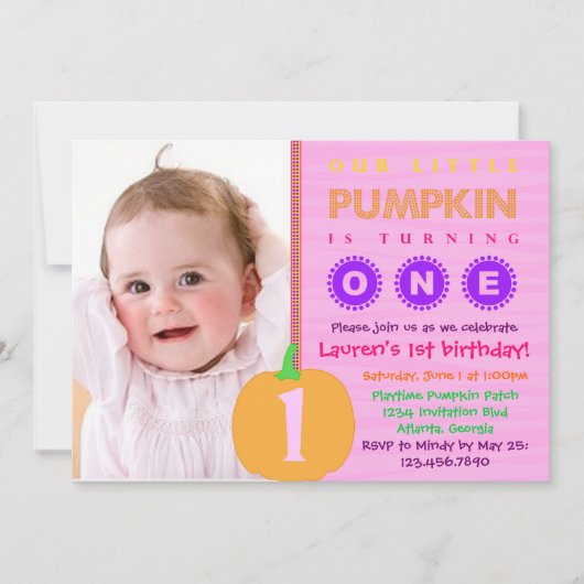 Pumpkin First Birthday Invitation Kaart (Voorkant)