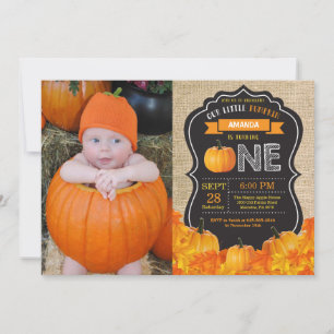 Pumpkin First Birthday Invitation Oranje Burlap Kaart
