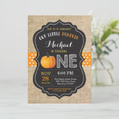 Pumpkin First Birthday Invitation Oranje Burlap Kaart (Staand voorkant)