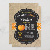 Pumpkin First Birthday Invitation Oranje Burlap Kaart (Voorkant / Achterkant)